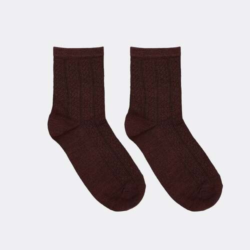 07842307-20 Теплые носки с ажурной вязкой бордовый, фото №2